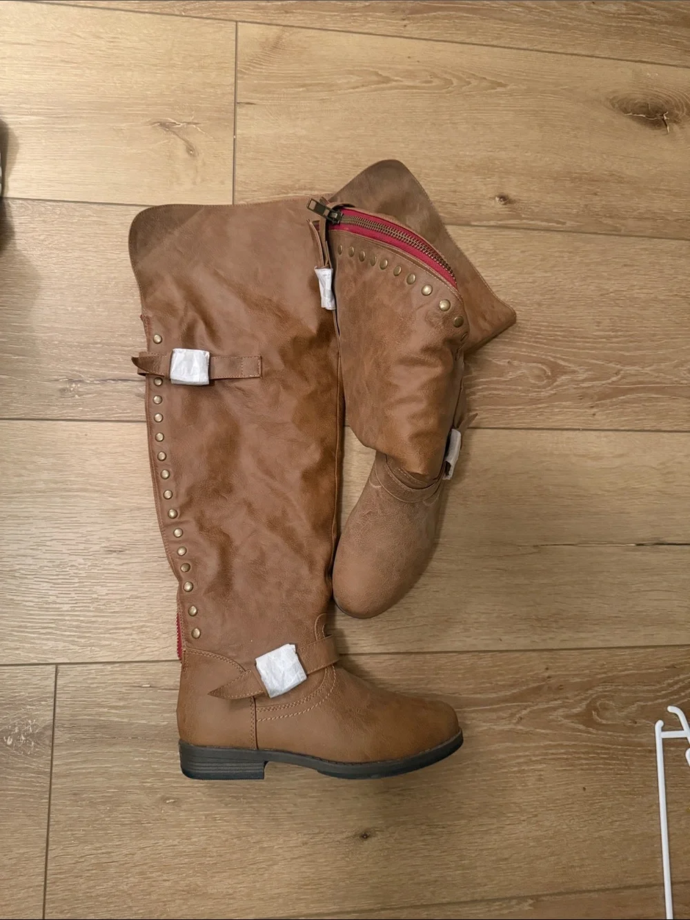 Women’s Tall Riding Boots in Cognac Brown with Stud Detail